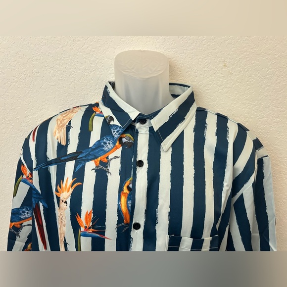 New VATPAVE Men XXL Summer Tropical Shirt Jacquard Birds Aloha Hawaiian Parrot - Picture 2 of 6